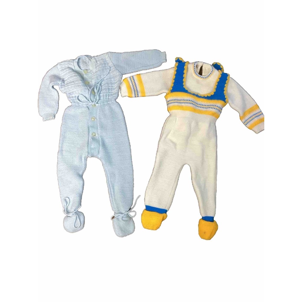 Vintage 2Piece Knitted Blue And Yellow Infant Outfits L.S. Ayers Italy